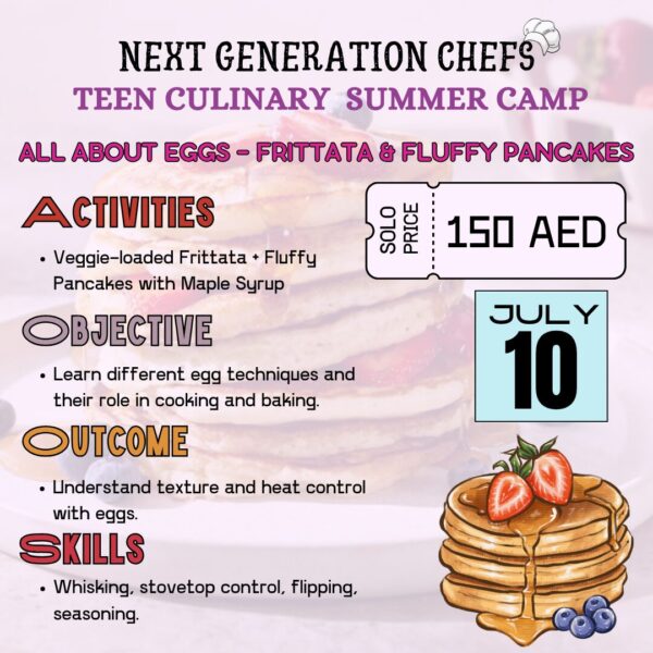 TEEN SUMMER CAMP DAY 2: FLUFFY PANCAKE WITH MAPPLE SYRUP AND VEGGIE LOADED FRITATA - Image 2