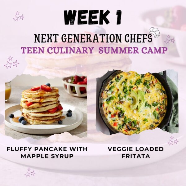 TEEN SUMMER CAMP DAY 2: FLUFFY PANCAKE WITH MAPPLE SYRUP AND VEGGIE LOADED FRITATA